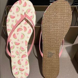 LC Lauren Conrad Pink and White Sandals Watermelon Design